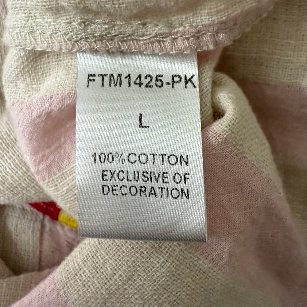 THML White Pink Stripe Multicolor Embroidered Short Sleeve Top L - Picture 8 of 9